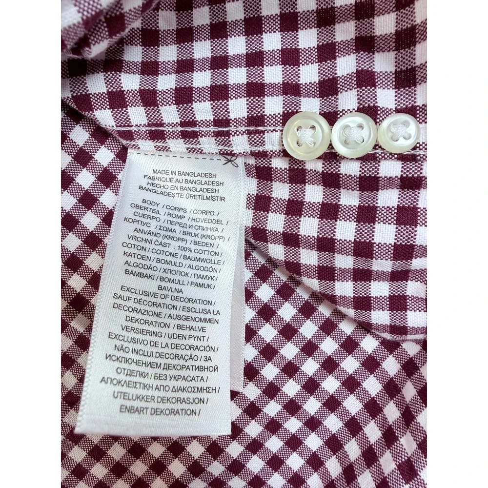 Polo Ralph Lauren Button‎ Down Mens XL Burgundy Gingham Classic Fit Long Sleeve